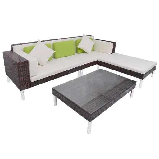 Conjunto Lounge Jardim c/ Almofadões Vime PE Castanho (4 pcs)