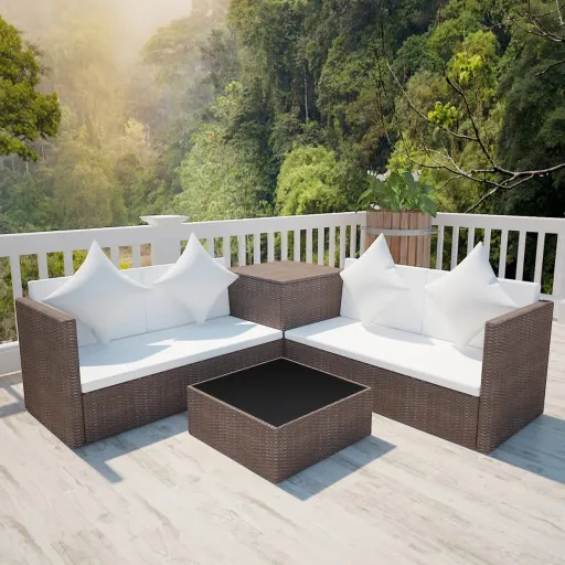 Conjunto Lounge Jardim c/ Almofadões Vime PE Castanho (4 pcs)