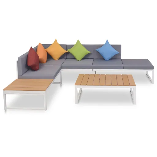 Conjunto Lounge p/ Jardim com Almofadas Alumínio e WPC (4 pcs)