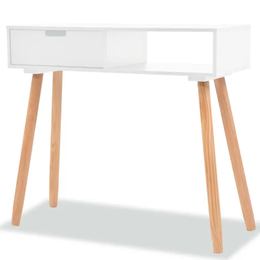 Mesa Consola de Pinho Maciço 80x30x72 cm Branco