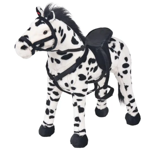 Brinquedo de Montar Cavalo Peluche Preto e Branco XXL