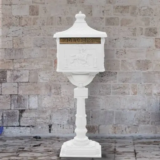 Caixa Correio Pedestal Vintage Alumínio Inoxidável Branco