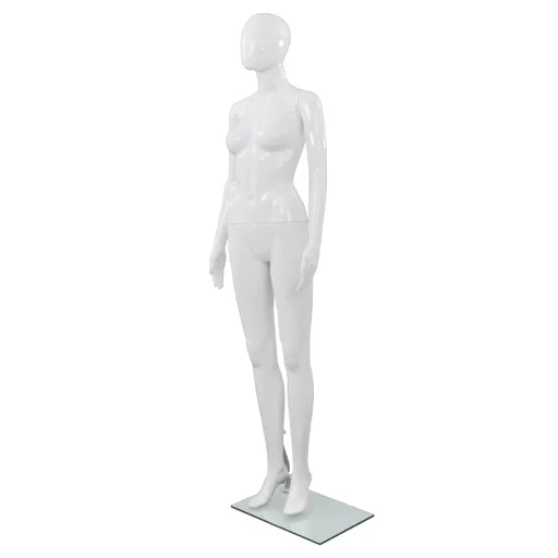 Manequim Feminino Completo Base em Vidro 175cm Branco Brilhante