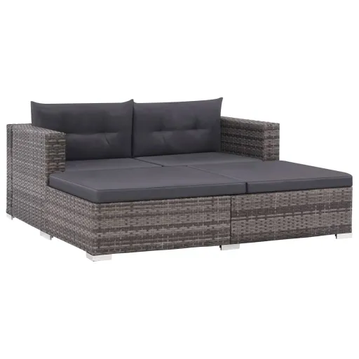 Conjunto Lounge de Jardim c/ Almofadões Vime PE Cinzento (3 pcs)