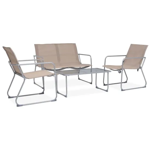 Conjunto Lounge p/ Jardim Tecido e Aço Cinza-Acastanhado (4 pcs)