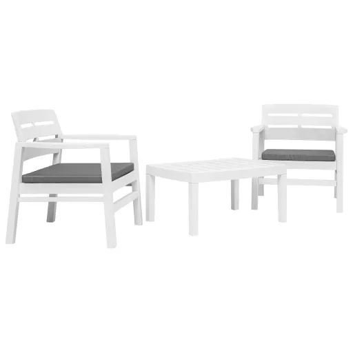 Conjunto Lounge para Jardim   Plástico Branco (3 pcs)