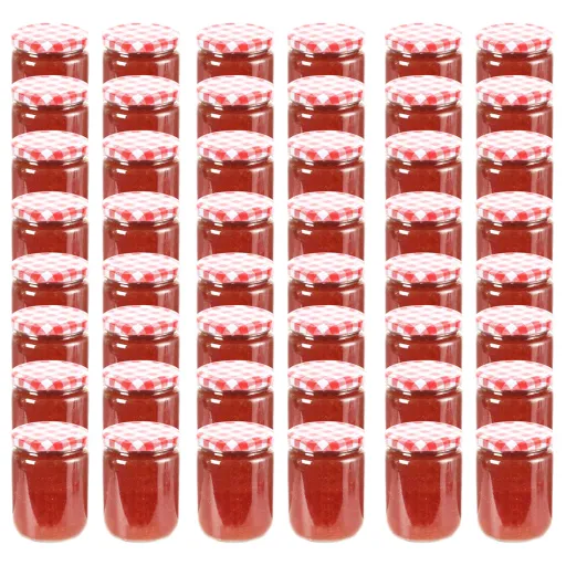 Frascos de Vidro com Tampas Brancas e Vermelhas   230 ml (48 pcs)