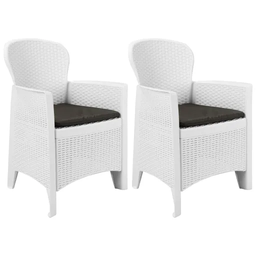 Cadeiras Jardim c/ Almofadão   Plástico Branco Aspeto Vime (2 pcs)