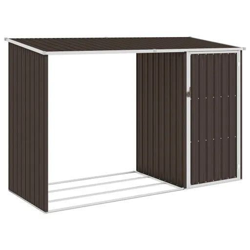 Abrigo de Lenha p/ Jardim 245x98x159cm Aço Galvanizado Castanho