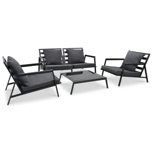 Conj. Lounge Jardim + Almofadões Alumínio Cinzento-Escuro (4 pcs)