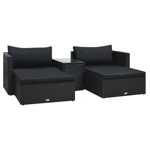 Conjunto Lounge de Jardim c/ Almofadões Vime PE Preto (5 pcs)