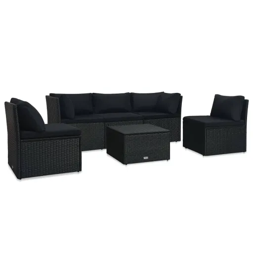 Conjunto Lounge de Jardim c/ Almofadões Vime PE Preto (4 pcs)