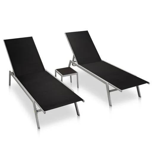 Espreguiçadeiras com Mesa   Aço e Textilene Preto (2 pcs)