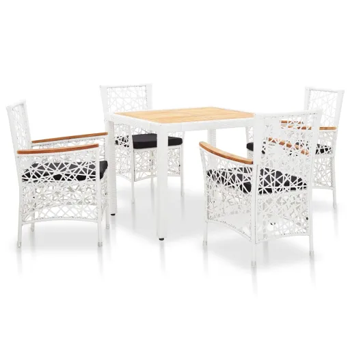 Conjunto de Jantar para Exterior Vime PE Branco (5 pcs)