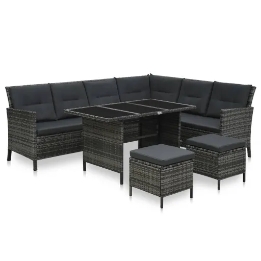 Conjunto Lounge de Jardim c/ Almofadões   Vime PE Cinzento (4 pcs)