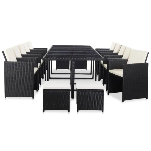 Conjunto Jantar Exterior com Almofadões Vime PE Preto (15 pcs)