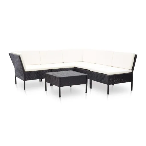 Conjunto Lounge de Jardim c/ Almofadões Vime PE Preto (6 pcs)