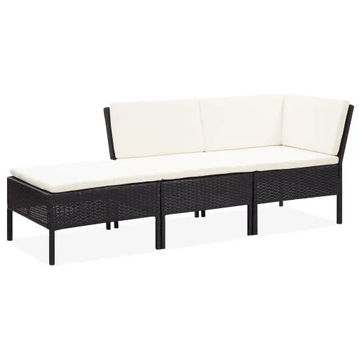 Conjunto Lounge de Jardim c/ Almofadões Vime PE Preto (3 pcs)