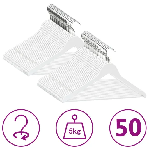 Conjunto de Cabides Antiderrapantes Madeira Branco (50 pcs)