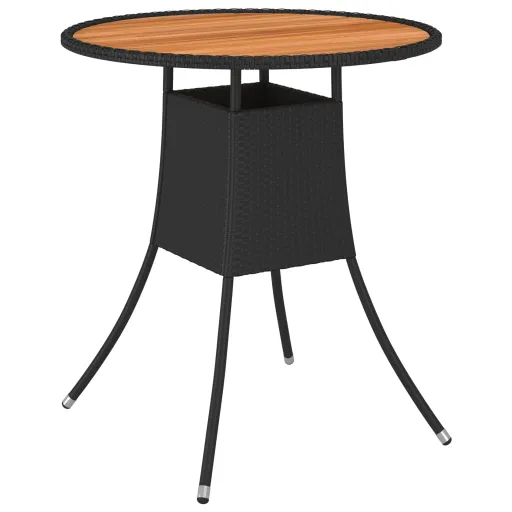 Mesa de Jantar p/ Jardim Ø 70 cm Vime PE e Acácia Maciça Preto