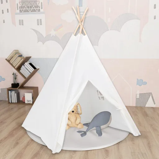 Tenda Teepee Infantil c/ Saco 120x120x150cm Pele Pêssego Branco