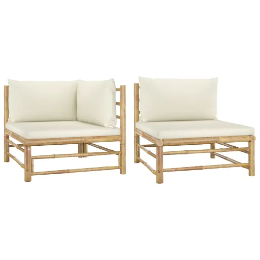 Conj. Lounge p/ Jardim em Bambu c/ Almofadões Branco Nata (2 pcs)