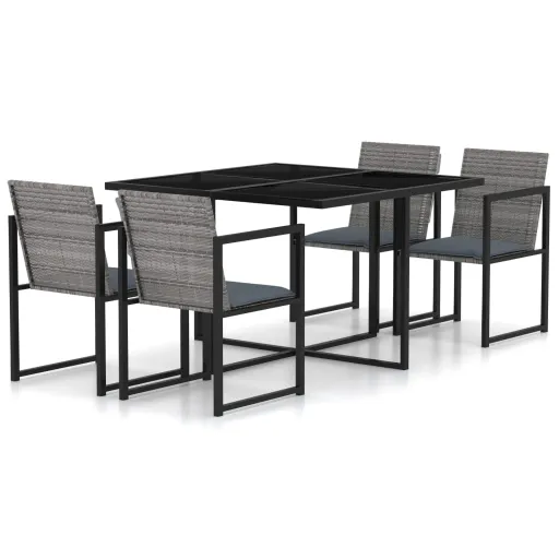 Conjunto de Jantar p/ Exterior c/ Almofadões Vime PE Cinza (5 pcs)