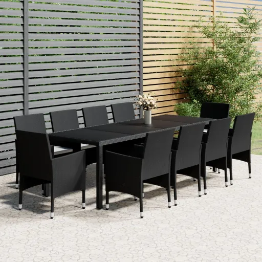 Conjunto de Jantar para Jardim Vime PE Preto (11 pcs)