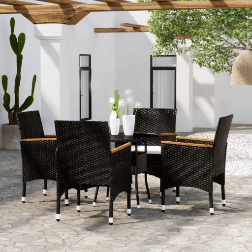 Conjunto de Jantar para Jardim Vime PE Preto (5 pcs)