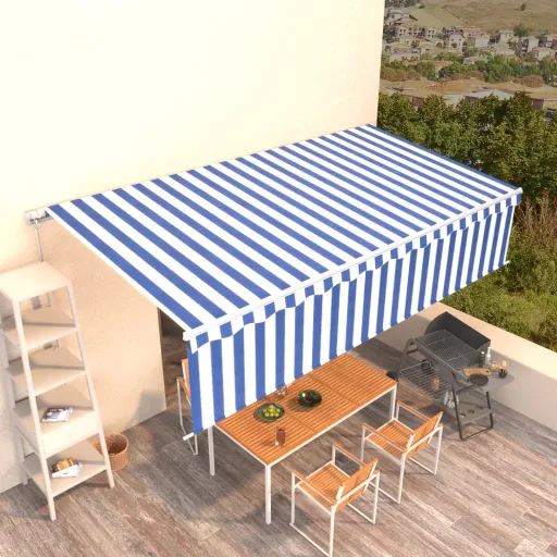 Toldo Retrátil Manual com Estore 6x3 m Azul e Branco