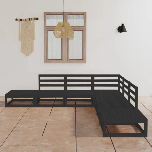 Conjunto Lounge de Jardim Pinho Maciço Preto (7 pcs)