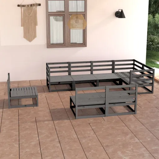 Conjunto Lounge de Jardim Pinho Maciço Cinzento (8 pcs)