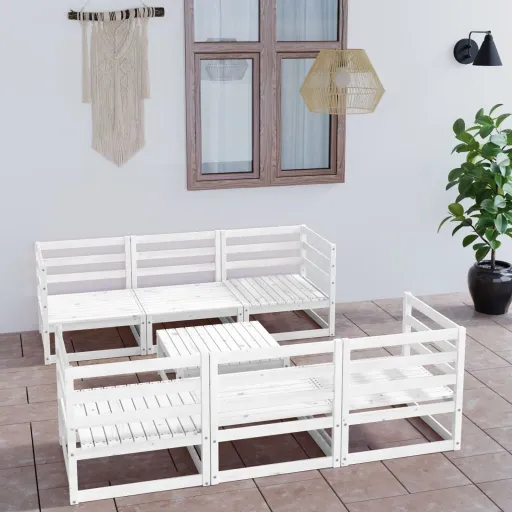 Conjunto Lounge de Jardim Pinho Maciço Branco (7 pcs)