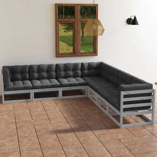 Conjunto Lounge de Jardim c/ Almofadões Pinho Maciço (7 pcs)