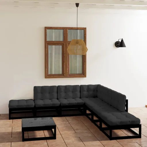 Conjunto Lounge de Jardim com Almofadões Pinho Maciço (8 pcs)