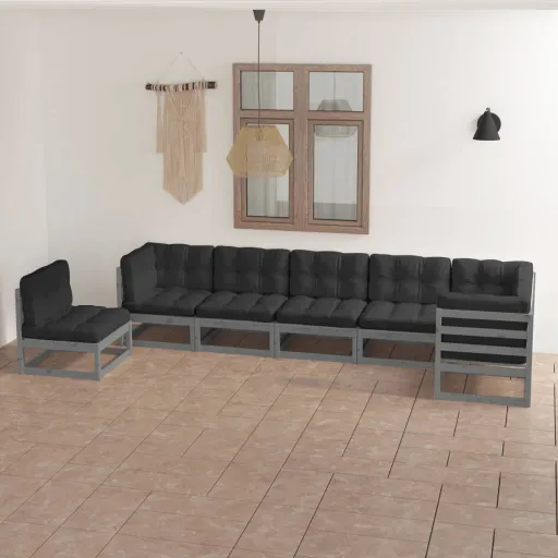 Conjunto Lounge de Jardim c/ Almofadões Pinho Maciço (7 pcs)