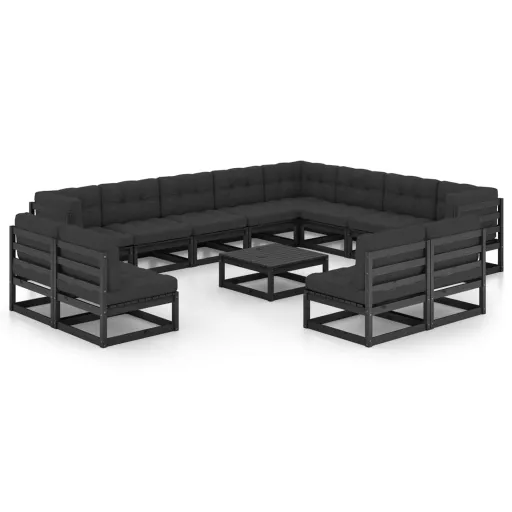 Conjunto Longue Jardim c/ Almofadões Pinho Maciço Preto (14 pcs)