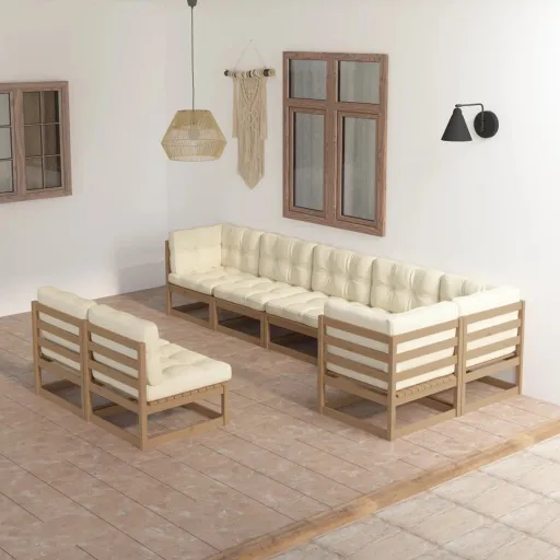 Conjunto Lounge de Jardim c/ Almofadões Pinho Maciço (8 pcs)