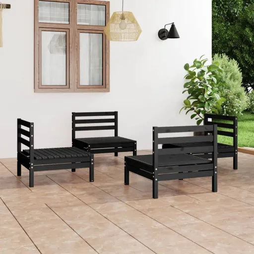 Conjunto Lounge de Jardim Pinho Maciço Preto (4 pcs)