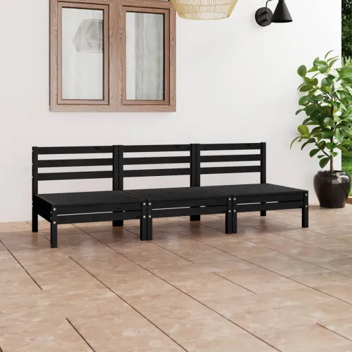 Conjunto Lounge de Jardim Pinho Maciço Preto (3 pcs)