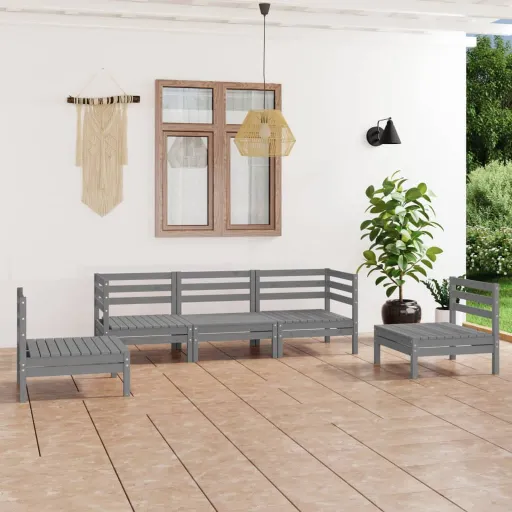 Conjunto Lounge de Jardim Pinho Maciço Cinzento (5 pcs)