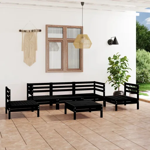 Conjunto Lounge de Jardim Pinho Maciço Preto (6 pcs)