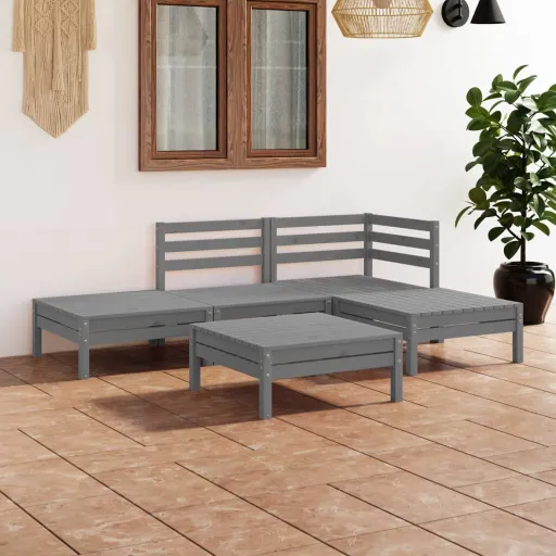 Conjunto Lounge de Jardim Pinho Maciço Cinzento (5 pcs)