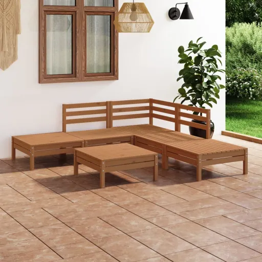 Conjunto Lounge de Jardim Pinho Maciço Castanho Mel (6 pcs)