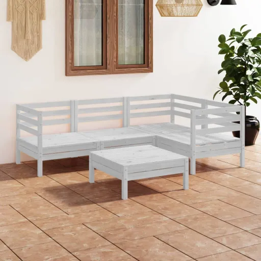 Conjunto Lounge de Jardim Pinho Maciço Branco (5 pcs)