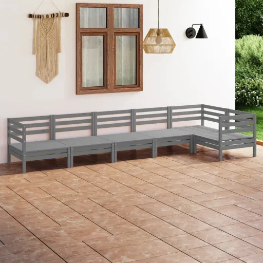 Conjunto Lounge de Jardim Pinho Maciço Cinzento (6 pcs)