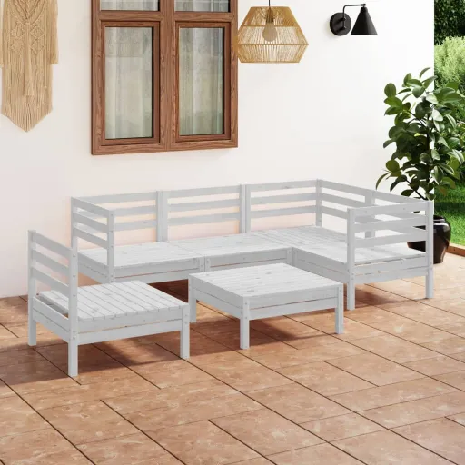 Conjunto Lounge de Jardim Pinho Maciço Branco (6 pcs)