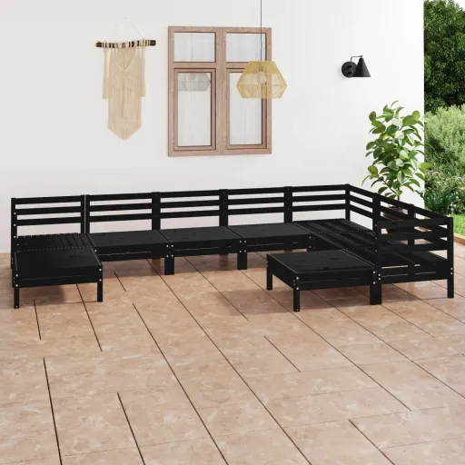 Conjunto Lounge de Jardim Pinho Maciço Preto (9 pcs)