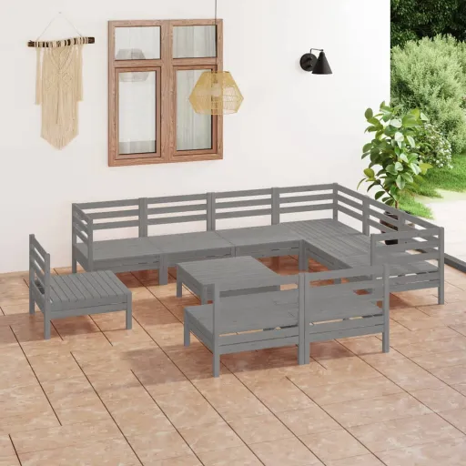 Conjunto Lounge de Jardim Pinho Maciço Cinzento (10 pcs)