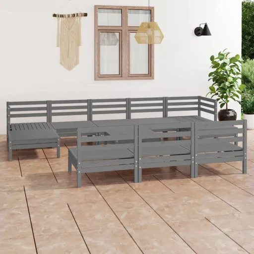 Conjunto Lounge de Jardim Pinho Maciço Cinzento (11 pcs)